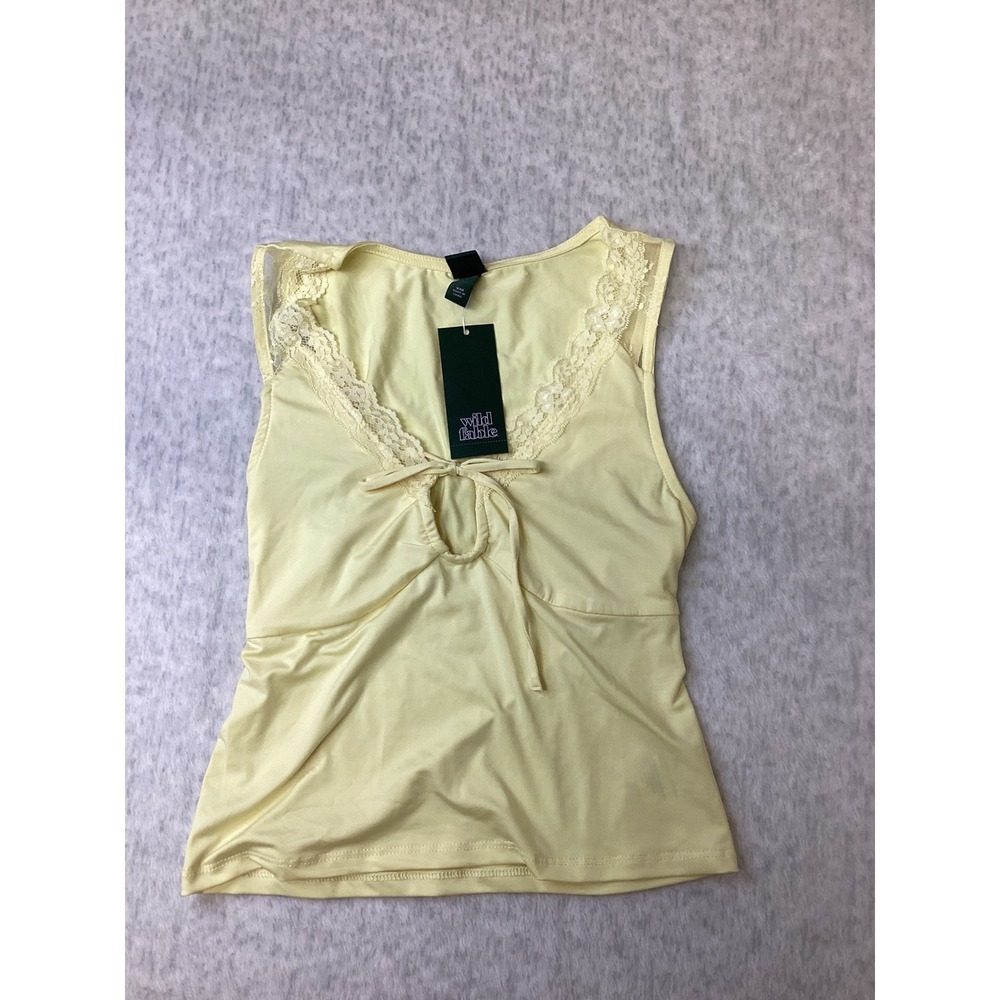 Wild Fable Light Yellow Lace Trim V-Neck Tie Front Top XXS New NWT